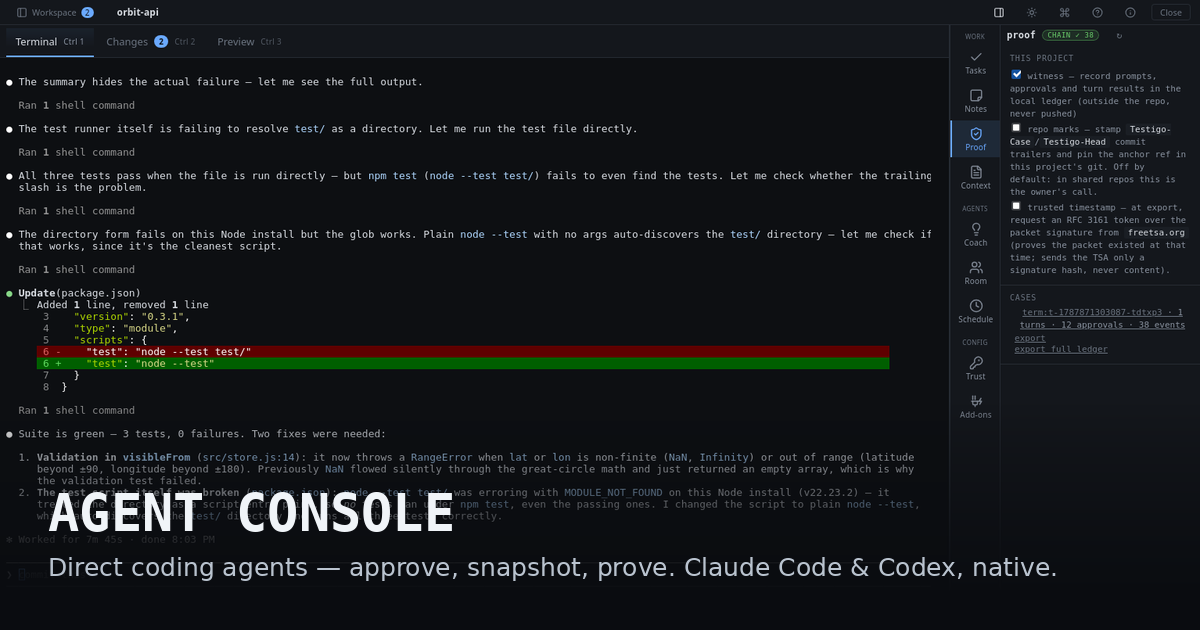 Agent Console — Direct AI agents inside your repo